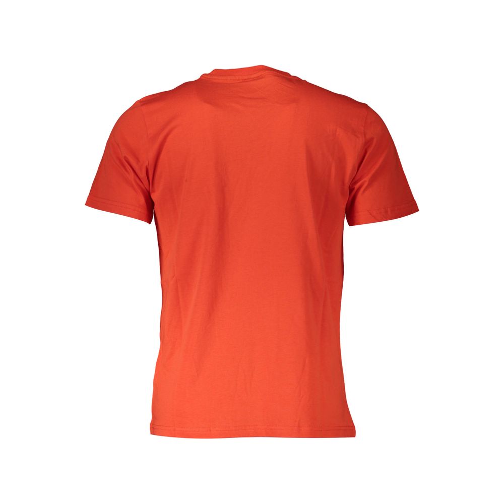 Back view of North Sails Red Cotton Men T-Shirt showcasing short sleeves and crew neck