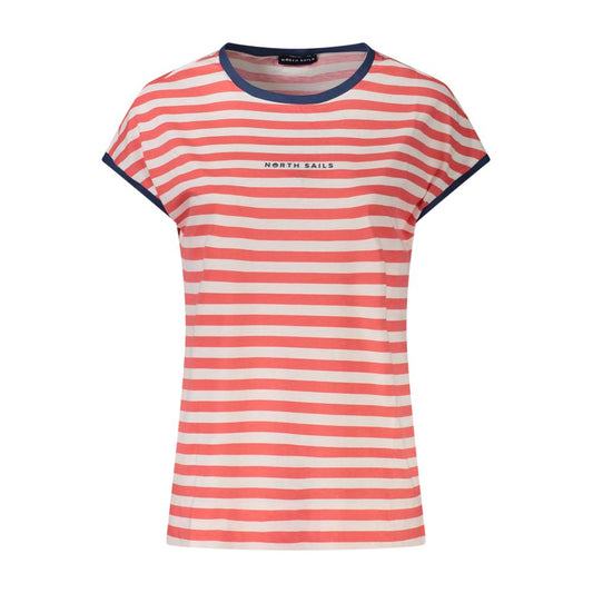 North Sails Red Cotton Women T-Shirt with stripes and signature logo, embodying sea-inspired style and bold sophistication.