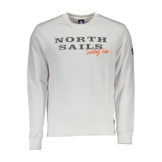 North Sails White Cotton Men Sweater with crewneck and logo print, perfect blend of comfort and style, crafted with cotton and polyester.