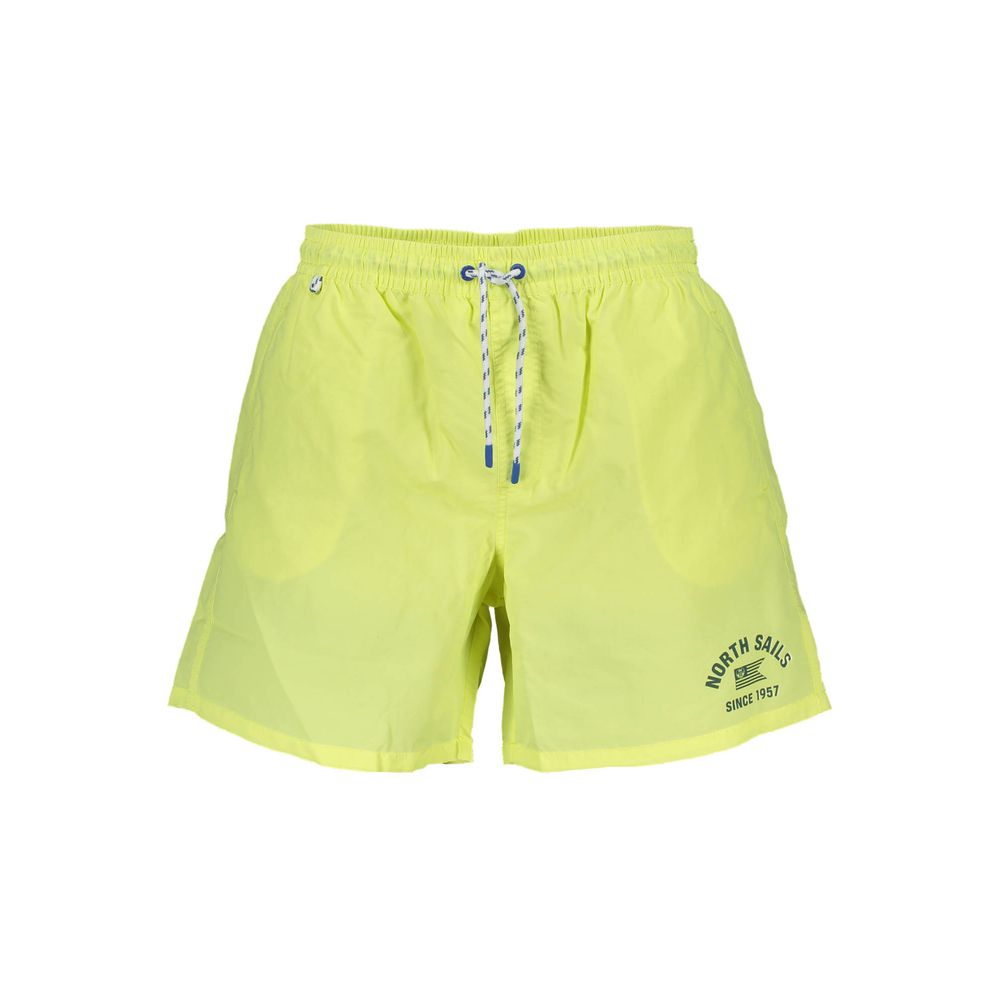 North Sails Yellow Polyester Swimwear, medium 40cm swim shorts with elastic waistband, laces, pockets, logo. Made with organic fibers.