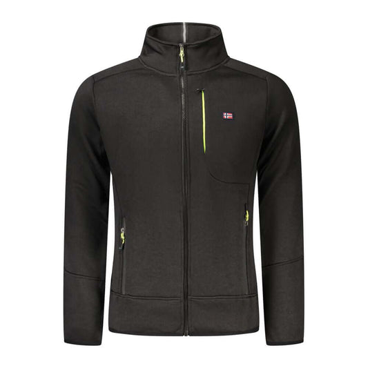 Norway 1963 Black Polyester Men Sweater with contrasting details and branded applique logo on sleek black design.