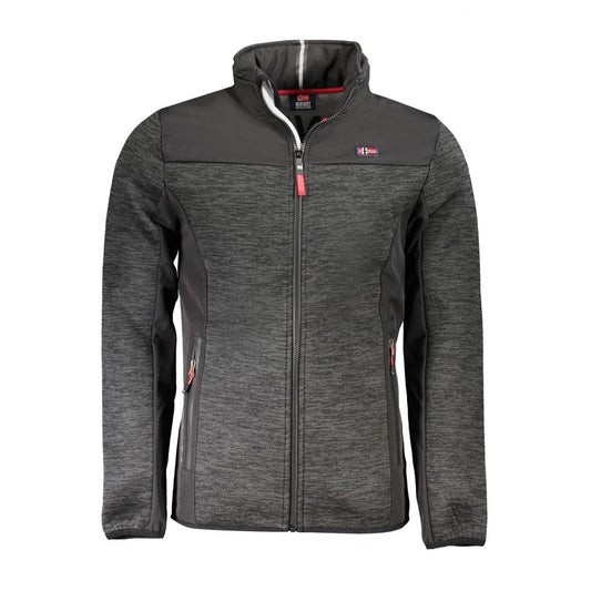 Norway 1963 Black Polyester Men's Sports Jacket with removable hood, featuring sleek design and practical internal pockets for essentials.