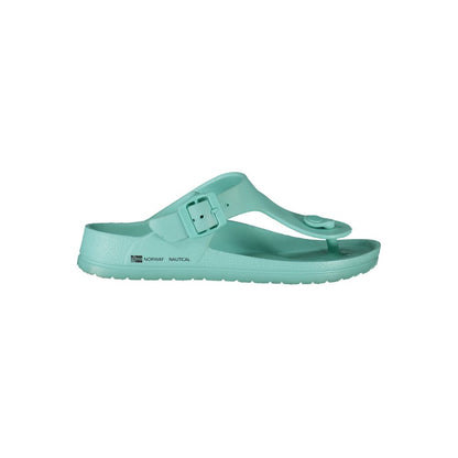 Norway 1963 Blue Plastic Women Sandal with adjustable buckle and brand logo on side, perfect for summer style and comfort.