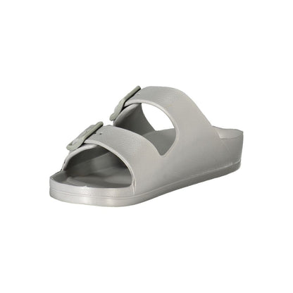 Norway 1963 Gray Plastic Women Sandal featuring two buckles and logo, contemporary chic design in gray plastic material, luxury footwear.