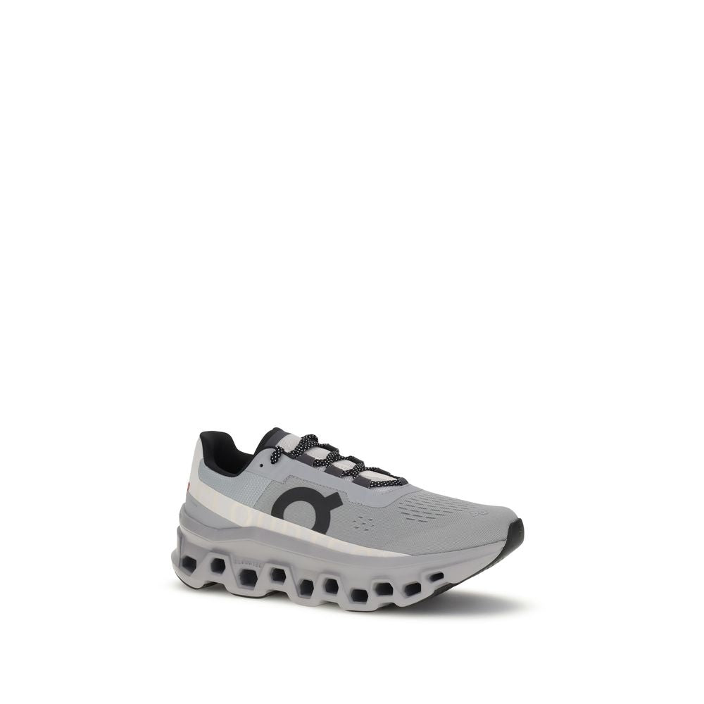 ON Gray Polyester Athletic Sneakers with reinforced sole and lace-up closure for secure fit and support, featuring On logo on side.
