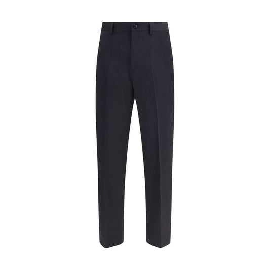 Our Legacy Black Fleece Wool Chino Pants with straight leg design, ideal for both casual and formal looks, featuring side and back pockets.