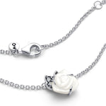 Silver chain necklace featuring white rose detail by PANDORA JEWELRY Mod. 393206C01-45, elegant and floral design.