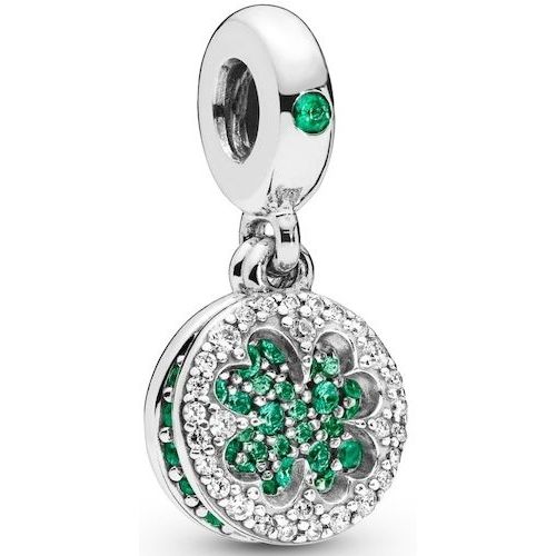 Alt Tag: PANDORA JEWELRY Mod. 797906NRGMX silver charm for ladies with green stones, crafted in Thailand, comes in an official box.