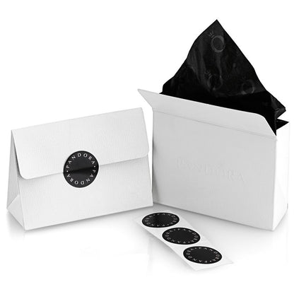 Official packaging for PANDORA Mod. 790071C00 product, showing elegant white box and envelope with branded stickers.