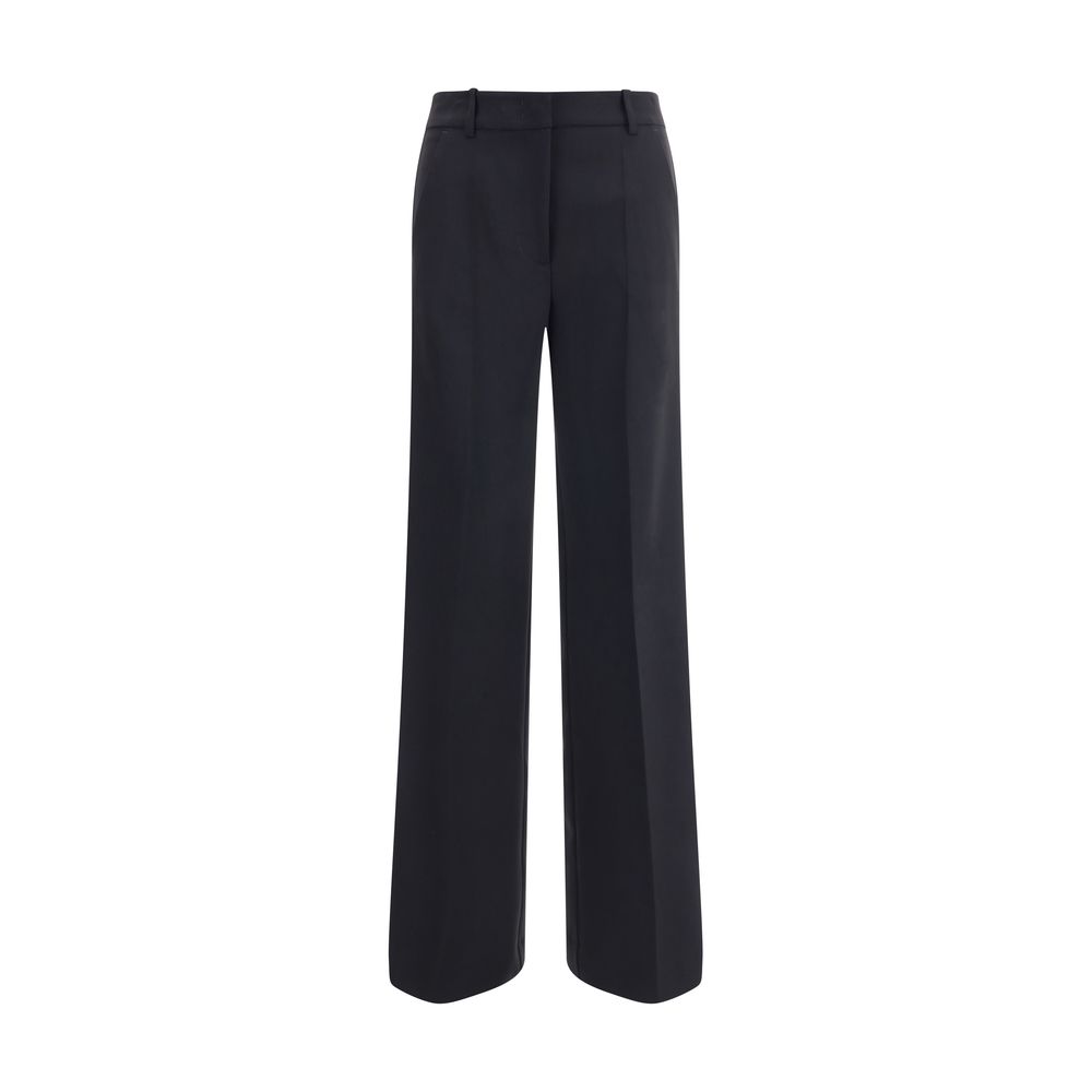 P.A.R.O.S.H. Black Fleece Wool Casual Pants with silk sidebands, front zipper, hook-and-eye closure, and wide leg for AW25 season.