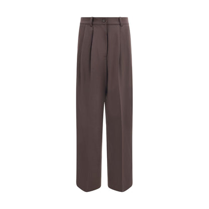 P.A.R.O.S.H. Brown Fleece Wool Dress Pants with front zipper and button closure, ideal for office looks. Season: AW25, Fit: Regular.
