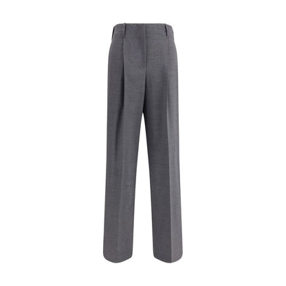 P.A.R.O.S.H. Gray Elastane Casual Pants with wide-leg, elastic waistband, button and zipper closure, side and welt pockets, wool blend.