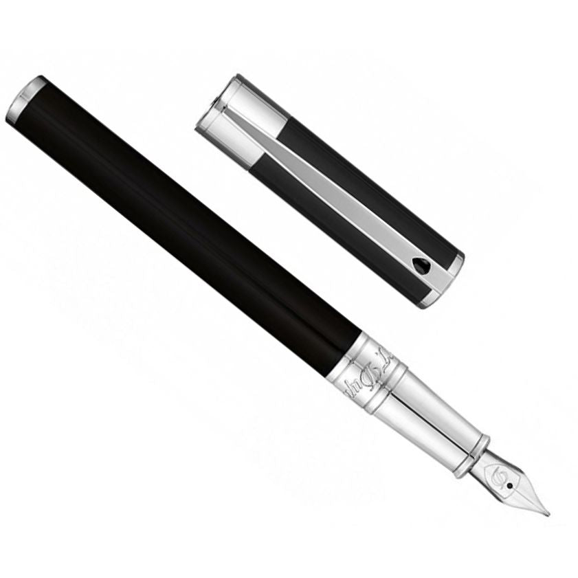 Elegant PENNE S-T- DUPONT MOD. STD_260203 fountain pen with sleek black barrel and silver accents, showcasing timeless luxury design.