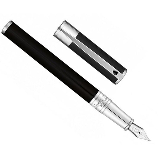 Elegant PENNE S-T- DUPONT MOD. STD_260203 fountain pen with sleek black barrel and silver accents, showcasing timeless luxury design.