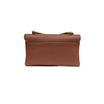 PINKO Brown Leather Love Boucle Riga Shoulder Bag