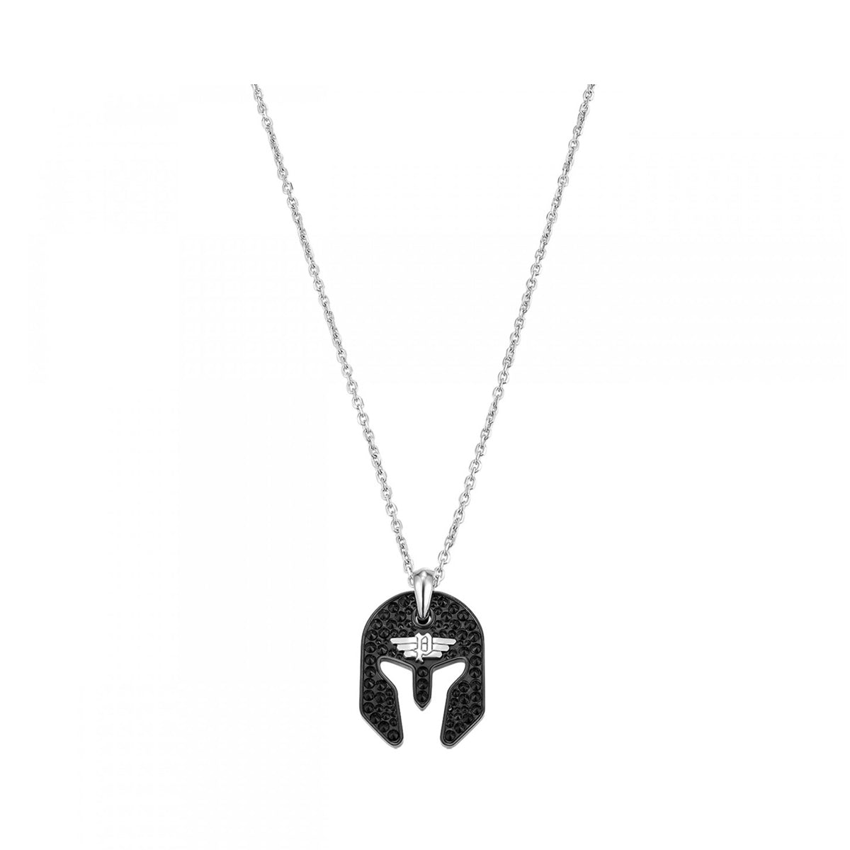 Spartan-inspired necklace from POLICE JEWELS JEWELRY Mod. PEAGN0032001 with black pendant on a silver chain.