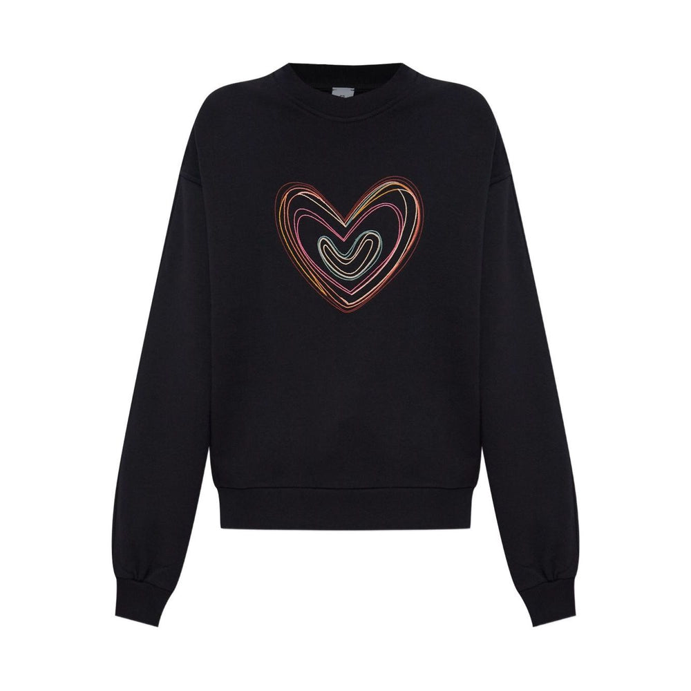 PS By Paul Smith Sweaters Black cotton sweatshirt with multicoloured heart embroidery, ribbed neckline, long sleeves, relaxed fit cuffs.