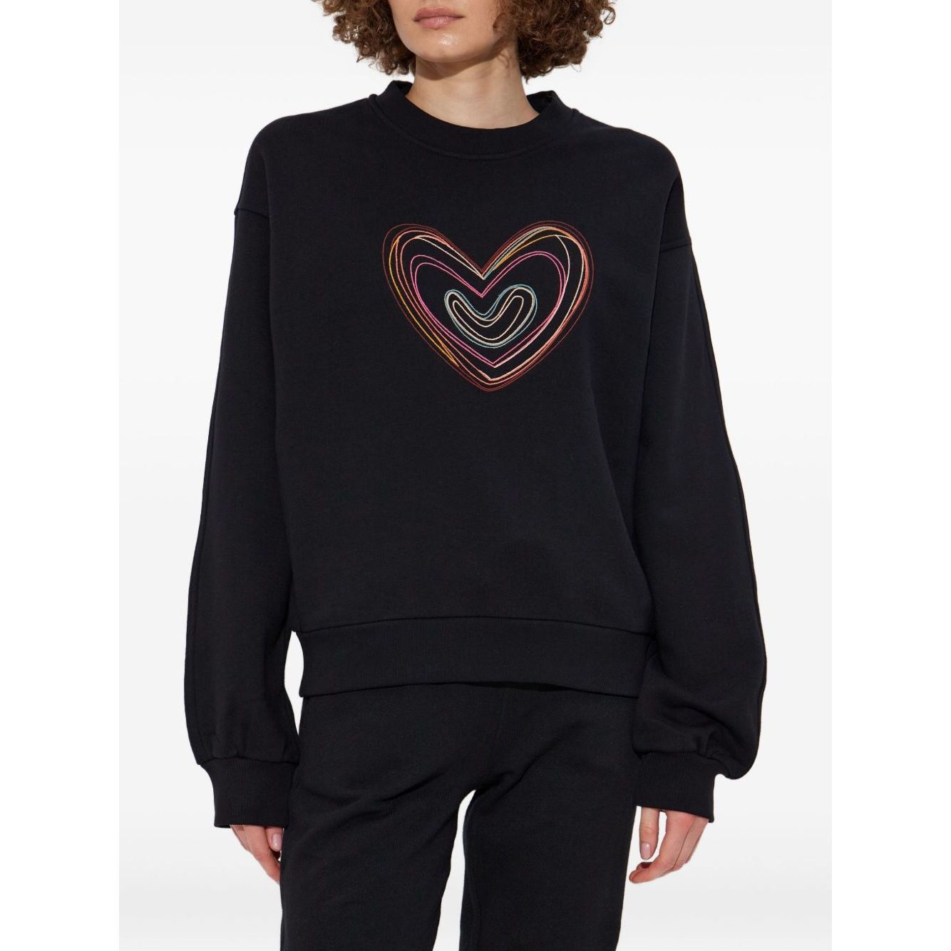 PS By Paul Smith Sweaters Black with multicoloured heart embroidery, ribbed neckline, long sleeves, relaxed fit Swirl Heart sweatshirt.