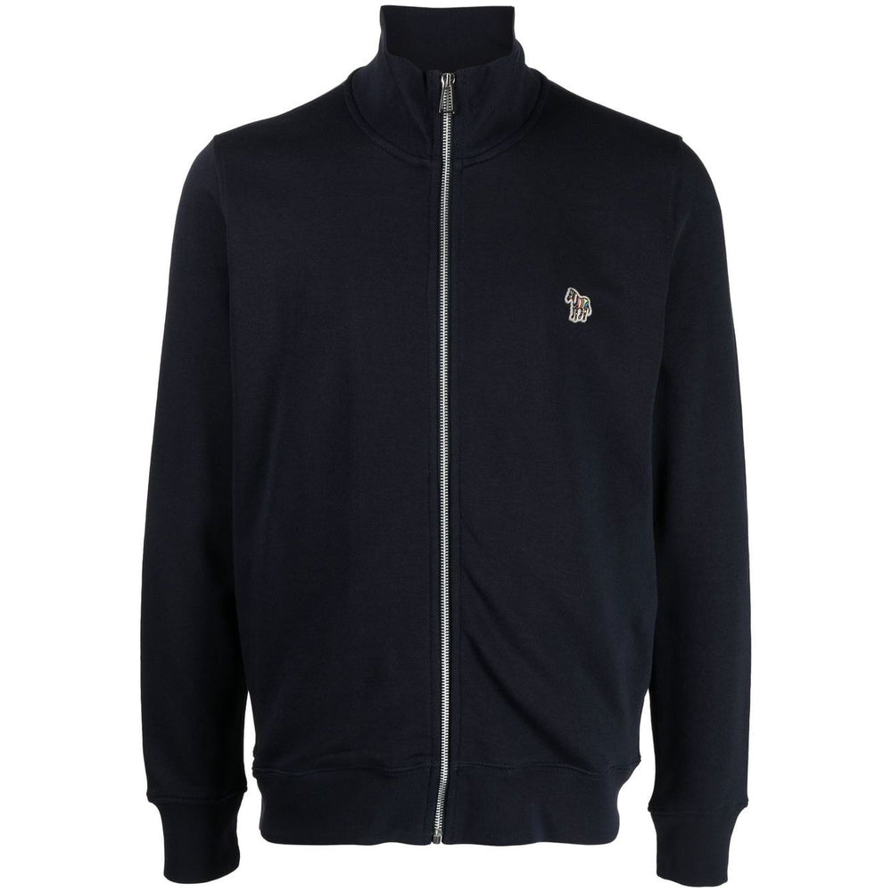 PS By Paul Smith Sweaters Blue - Navy high-neck zip-up sweatshirt with Zebra motif, cotton material, elasticated cuffs and hem.