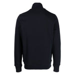 Back view of navy blue PS By Paul Smith Sweaters Blue high-neck zip-up cotton sweatshirt with Zebra logo and elasticated cuffs.