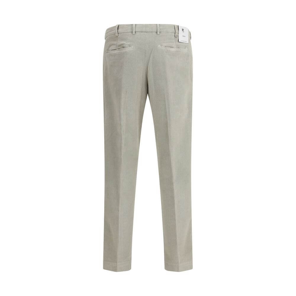 Back view of PT Torino Gray Cotton Casual Pants with belt loops and welt pockets on a white background.