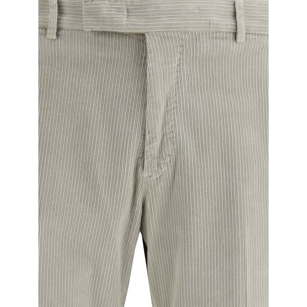 PT Torino Gray Cotton Casual Pants with front button and zipper closure, showing fine detailing and contemporary design.