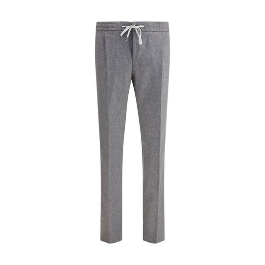 PT Torino Gray Fleece Wool Casual Pants with drawstring waistband and zipper details, ideal for a refined yet practical autumn-winter look.