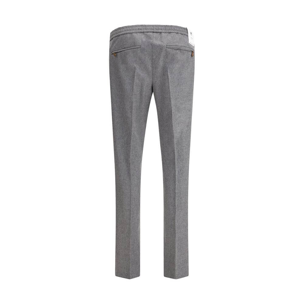 Back view of PT Torino Gray Fleece Wool Casual Pants with elastic waistband, straight leg, and back pockets for a refined look.