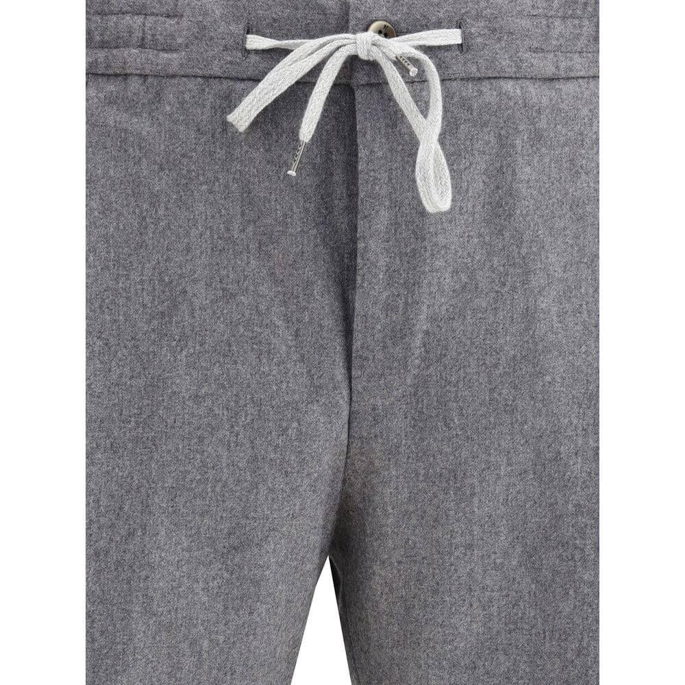 Close-up of PT Torino Gray Fleece Wool Casual Pants showing elastic waistband with drawstring and tailored details.