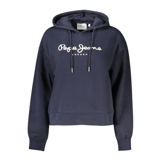 Pepe Jeans Blue Cotton Women Sweater - long-sleeved hoodie with bold print and iconic logo, crafted with 70% organic cotton.
