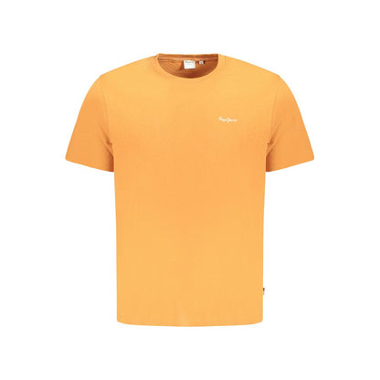 Pepe Jeans Orange Cotton T-Shirt with short sleeves, crew neck, and logo embroidery, made from 100% sustainable cotton.