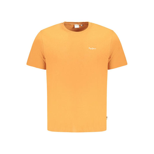 Pepe Jeans Orange Cotton T-Shirt with short sleeves, crew neck, and logo embroidery, made from 100% sustainable cotton.