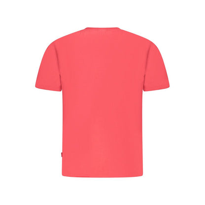 Pepe Jeans Red Cotton T-Shirt, short sleeve crew neck with logo print in sustainable cotton, backside view.