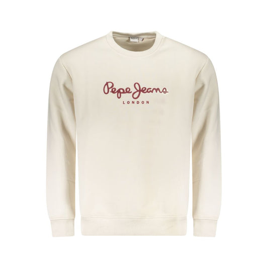 Pepe Jeans White Cotton Men Sweater - Sustainable crew neck sweatshirt with logo print, ideal for stylish and eco-friendly outfits.