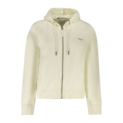 Pepe Jeans White Cotton Women Hoodie with zip-up style and logo, perfect for casual sophistication and eco-friendly comfort.