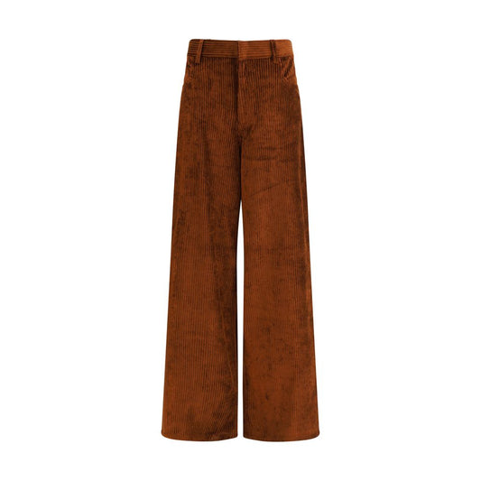 Petar Petrov Brown Cotton Casual Pants, wide leg corduroy design with modern elegance and traditional five-pocket style.