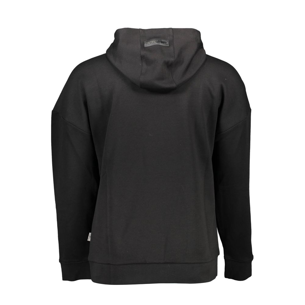 Back view of Plein Sport Black Cotton Men's Sweater showcasing hoodie and bold design.