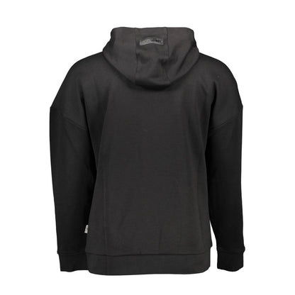 Back view of Plein Sport Black Cotton Men's Sweater showcasing hoodie and bold design.