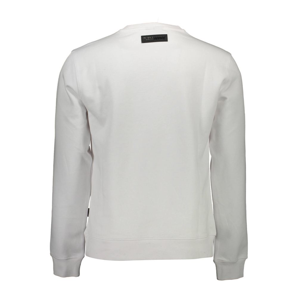Back view of Plein Sport White Cotton Men Sweater, showcasing its sleek design and comfort.