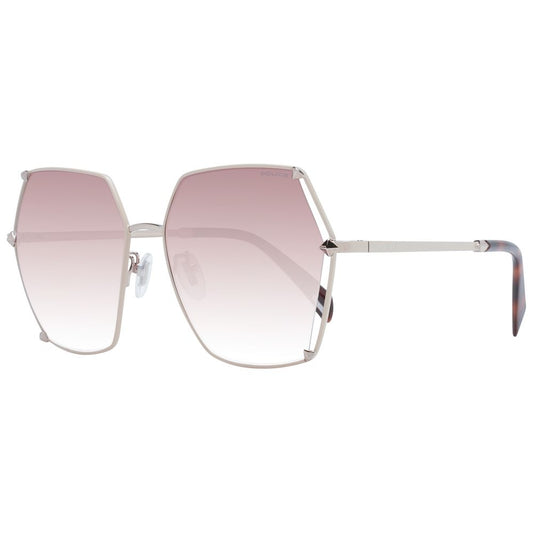 Police Pink Women Sunglass with full-rim metal frame, square style, rose color; gradient brown plastic lenses offering 100% UVA & UVB protection.