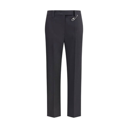 Prada Gray Fleece Wool Dress Pants featuring high waist, straight-leg, safety pin detail, and side welt pockets for AW25 season.