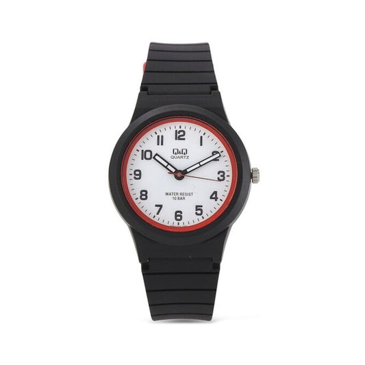 Q&Q FASHION Mod. VR94J004Y wristwatch with black silicone strap, 35 mm plastic case, quartz movement, water resistant up to 10 ATM.