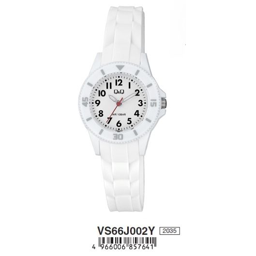 Q&Q FASHION Mod. VS66J002Y wristwatch for ladies with a 30mm plastic case and silicone strap, quartz movement, and water resistant to 10 ATM.