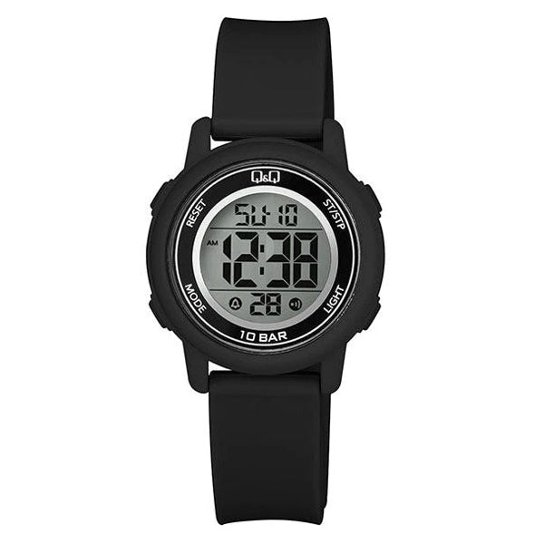 Q&Q Mod. DIGITAL DAY DATA 24H unisex wristwatch with 10 ATM water resistance, 34mm plastic case, quartz movement, and silicone strap.