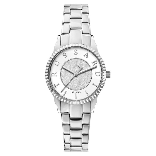 TRUSSARDI Mod. T-BENT silver ladies wristwatch with stainless steel bracelet, mineral dial, only time quartz movement, 32mm case.