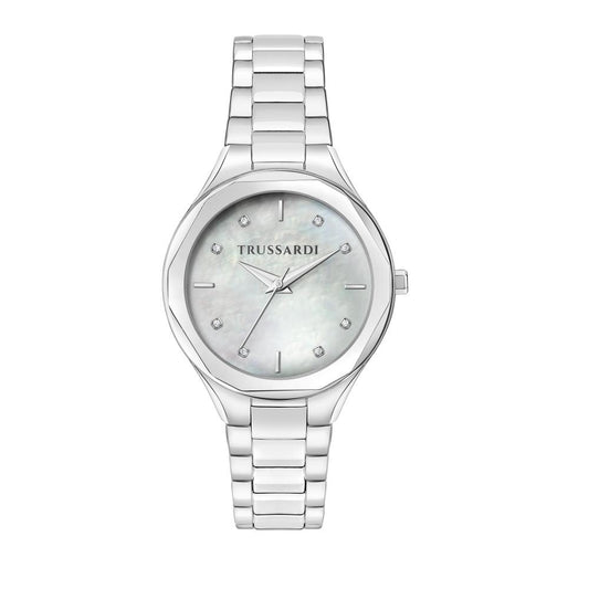 TRUSSARDI MOD. SMALL wristwatch, 32 mm silver case, mother of pearl dial, quartz movement, ladies' timepiece