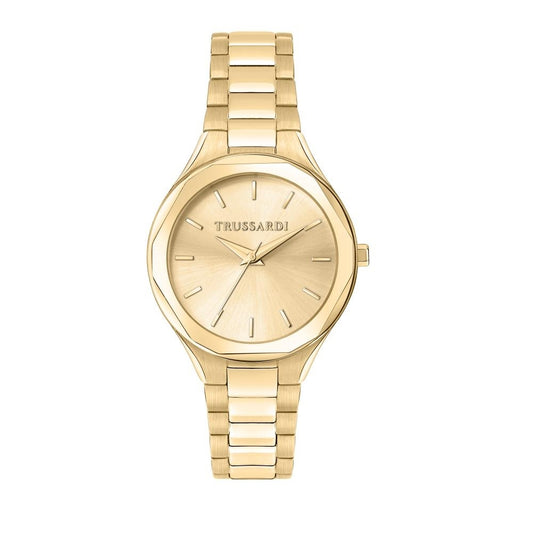 TRUSSARDI MOD. SMALL gold wristwatch for ladies, 32mm case, quartz movement, mineral dial, silver material.
