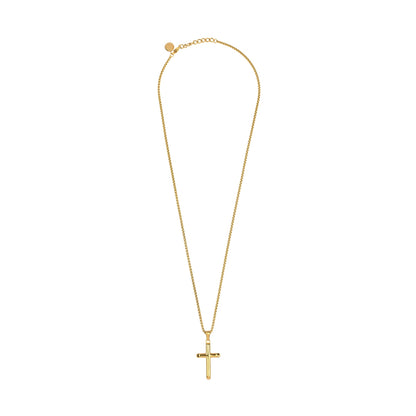 Gold cross pendant necklace from RADIANT JEWELS JEWELRY Mod. RH000109 displayed against a white background.