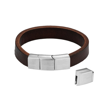 Brown leather bracelet with silver clasp, showcasing the elegant design of RADIANT JEWELS JEWELRY Mod. RH000338.