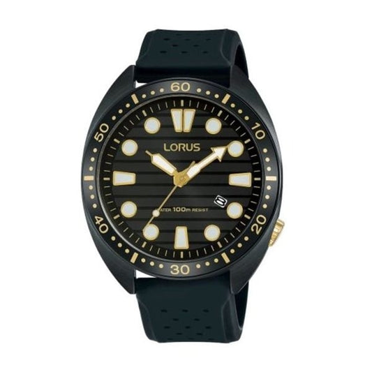 LORUS Mod. SPORTS wristwatch, black IP stainless steel case, 42mm, silicone strap, quartz movement, 10 ATM water resistant, mineral dial.